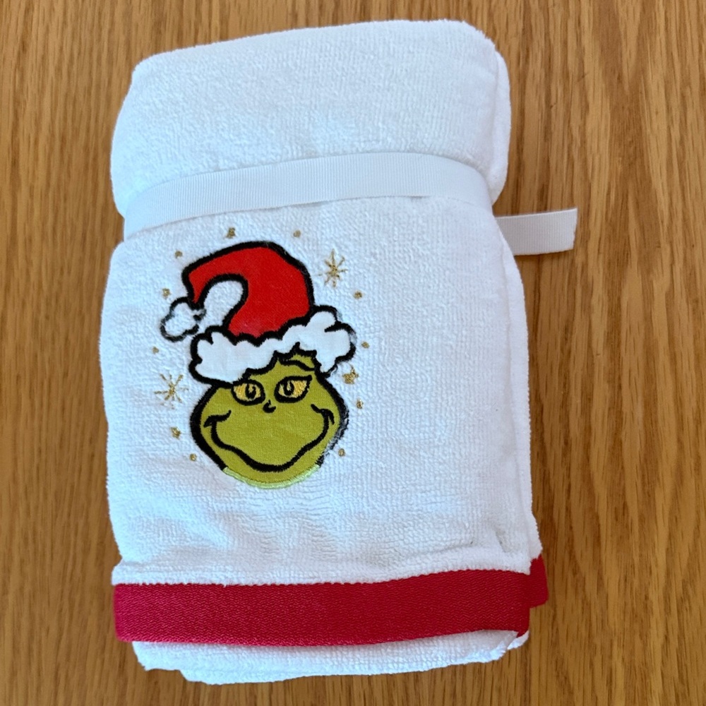 White Hand Towel with Grinch Design
